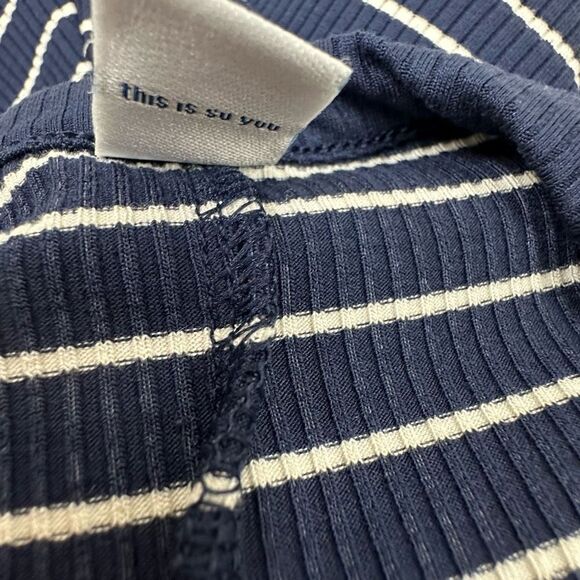 Old Navy Women's Size M Ribbed High Neck Dress Sleeveless Blue and White Stripes - Picture 6 of 11